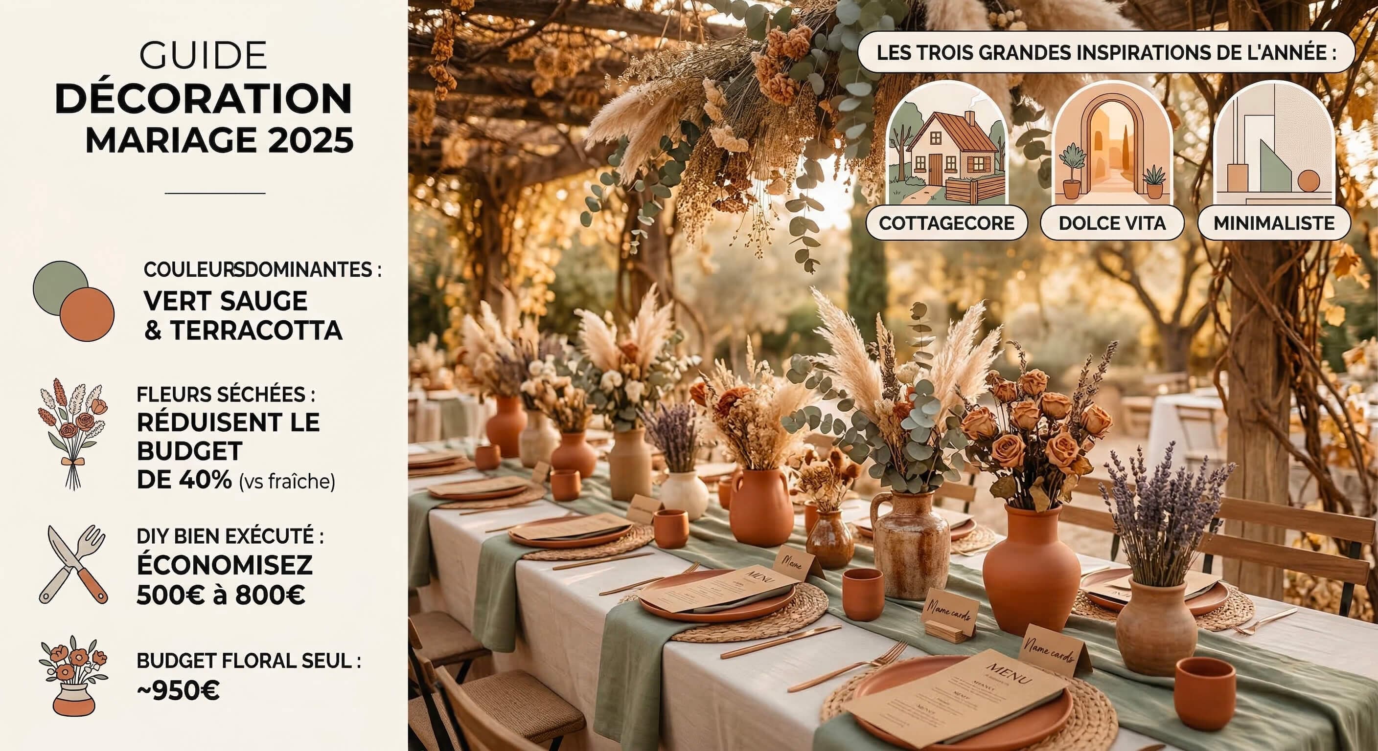 Décoration de mariage avec composition florale et détails de réception pour illustrer le budget décoration